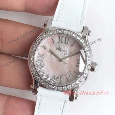 Chopard Happy Sport Replica Diamonds Bezel Watch - Pink Mop Dial 